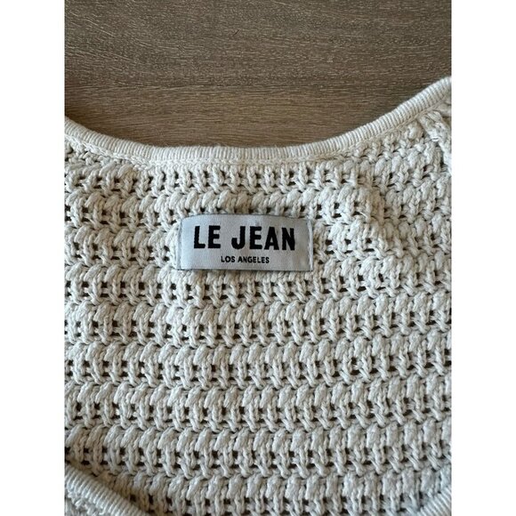 Le Jean NWT Linen Crochet Top in Sand Size 4 Half Sleeve Sweetheart Neckline - Picture 5 of 11